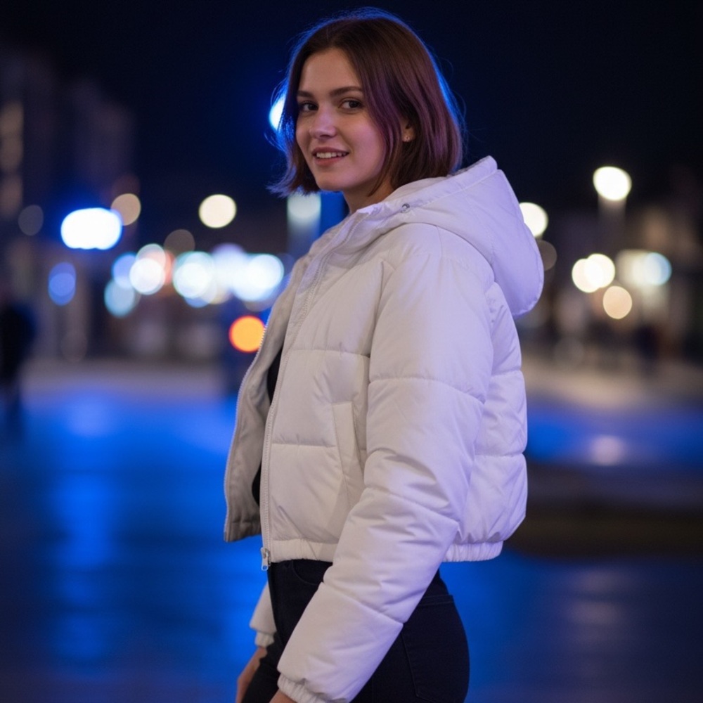 Ambiance Outerwear White Hoodie Puffer Jacket